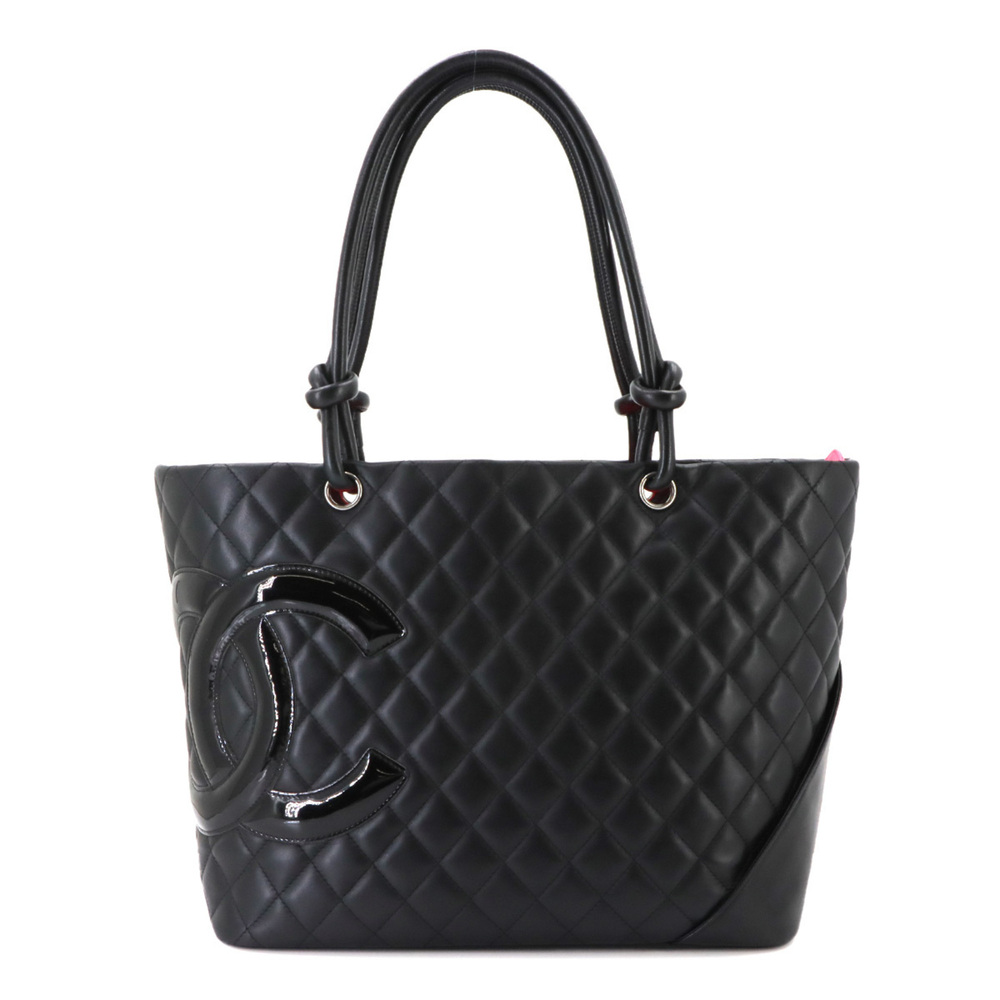 Chanel Cambon Line Large Tote Handbag, Calfskin Enamel Black A25169, Silver H...